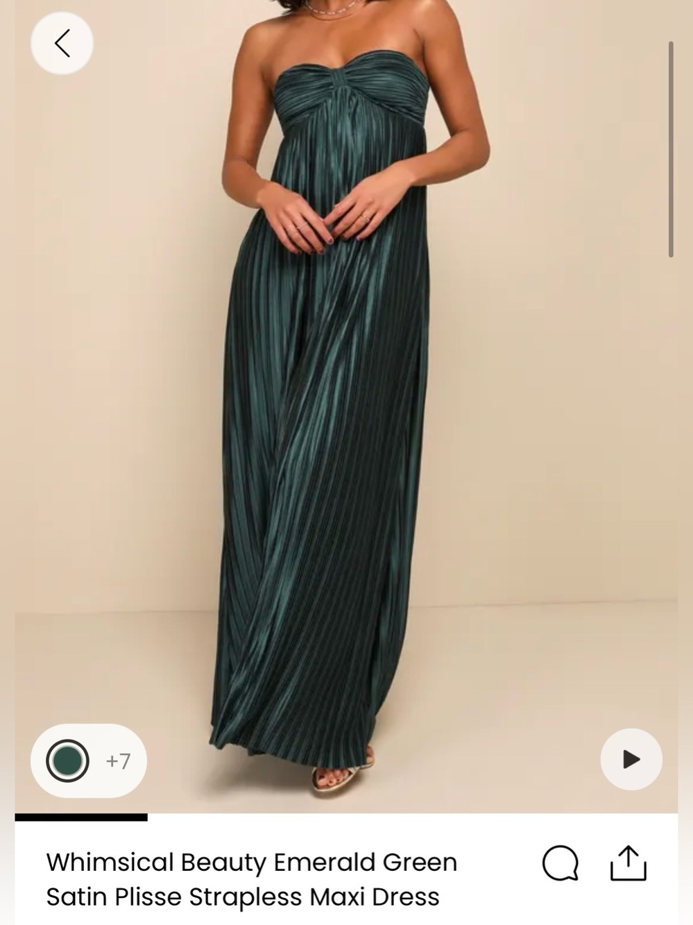 Lulus Emerald Green Satin Plisse Strapless Maxi Dress